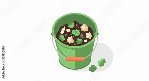 Green bucket filled with soil and composted organic matter