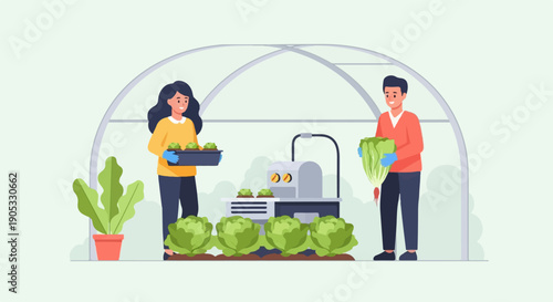 Greenhouse farming with technology and manual harvesting