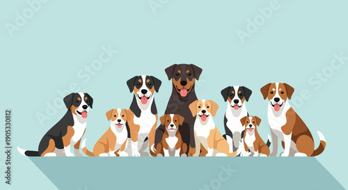 Group of diverse dogs of varying sizes and colors sitting together