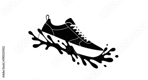 Dynamic Black Sneaker Splashing Through Liquid.