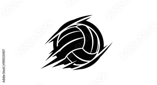 Dynamic Black Volleyball Graphic with Energetic Motion Lines.