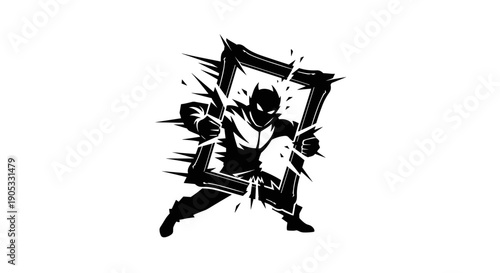Dynamic Superhero Breaking Through Frame.