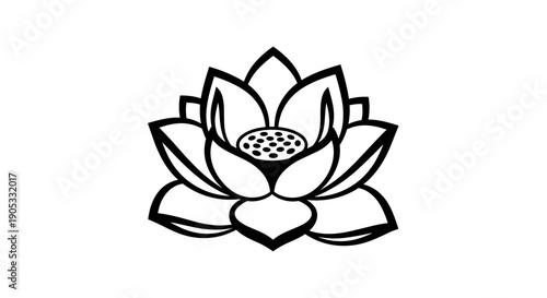 Elegant Black and White Lotus Flower Illustration 2.