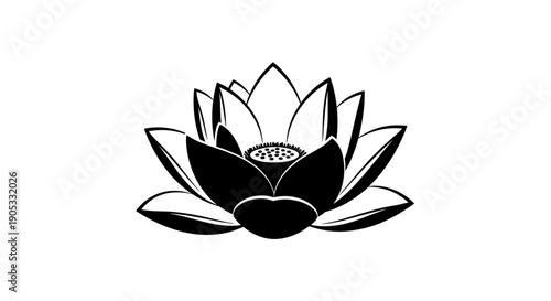 Elegant Black and White Lotus Flower Illustration.