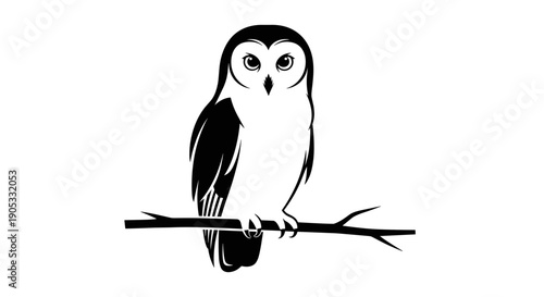 Elegant Black and White Owl Perched on a Branch Silhouette.