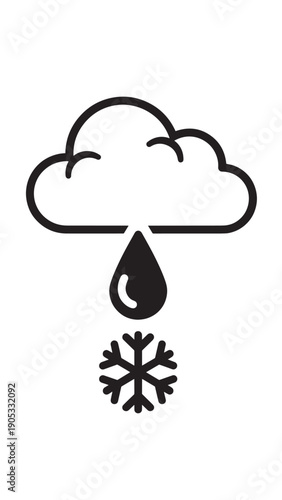 Minimal black cloud icon showing mixed rain and snow precipitation.