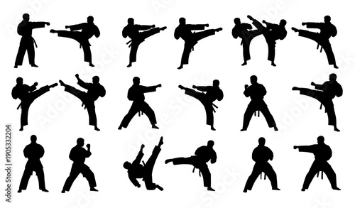 Flat Minimal Karate Martial Arts Silhouette Vector Icons