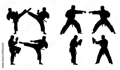 Dynamic Karate Silhouette Vector Illustrations Martial Arts