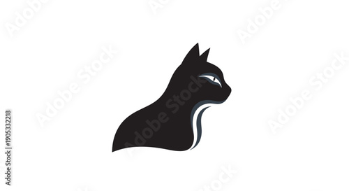 Elegant Black Cat Silhouette Profile View.
