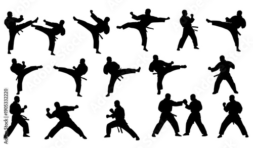 Karate Martial Arts Silhouette Vector Collection Black on White
