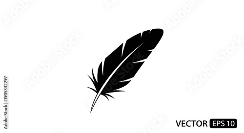 Elegant Black Feather Silhouette Icon Vector.