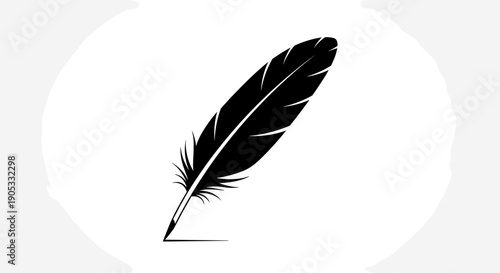 Elegant Black Feather Silhouette Isolated on White Background 1.