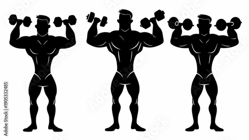Bodybuilder Fitness Training Silhouette Vector Illustration Set