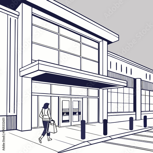 Modern Supermarket Building with Large Facade