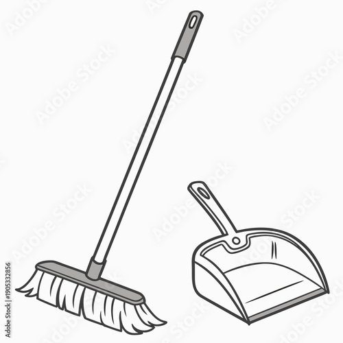 Broom and dustpan for efficient home cleaning on a clean background