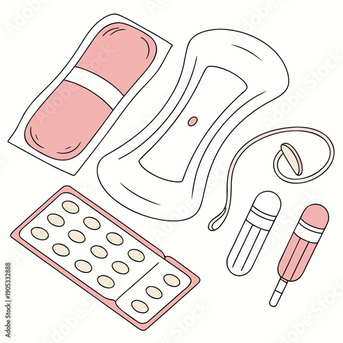 Feminine hygiene products in a flat lay composition for care
