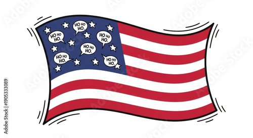 American flag waving with yes speech bubbles on blue field with white stars and red white stripes patriotism