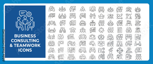 Business Consulting and Team Collaboration Outline Vector Icon Set — Editable Stroke Line Icons for Web and App UI