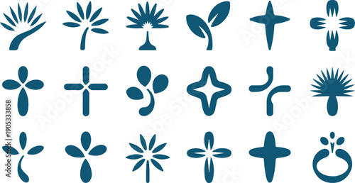 Palm Sunday Abstract Palm Leaf and Cross Symbol Icon Set Minimal Christian Vector Illustration for Holy Week Church Design