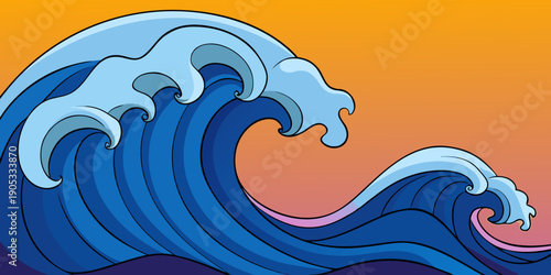 Barreling ocean wave at sunset high resolution photo