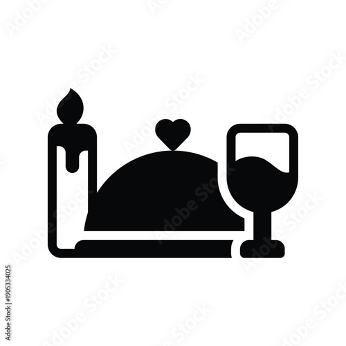 Black silhouette icon of romantic dinner setting
