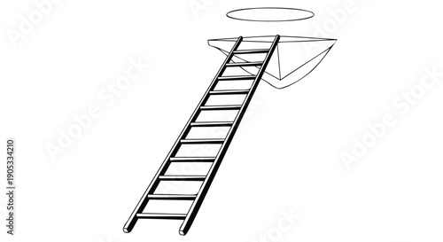Vector illustration of a ladder leading to a halo or aura, symbolizing spiritual ascension or enlightenment, isolated on transparent background, png