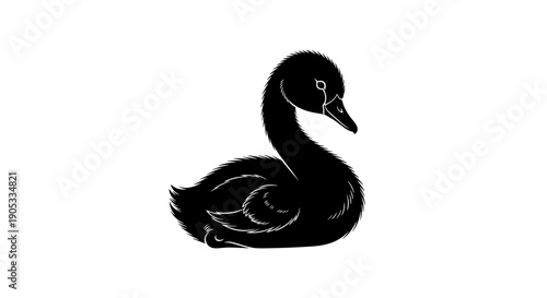 Elegant Black Swan Silhouette Illustration on White Background.