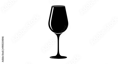 Elegant Black Wine Glass Silhouette Isolated on White Background.