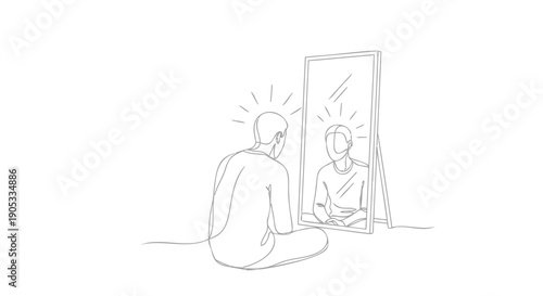 Vector illustration of man sitting in front of mirror with idea or inspiration, for marketing or presentation, isolated on transparent background, png