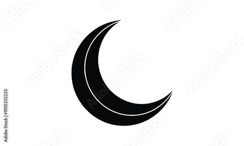 Black Crescent Moon Silhouette on a White Background