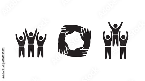 Vector Illustration Of Diverse Group Of People Joining Hands And Celebrating Teamwork And Unity For Business And Social Concepts