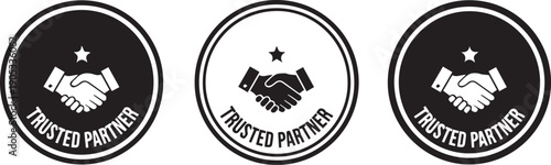 Three trusted partner logos with handshake and star on a white background