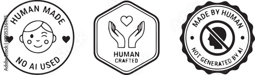 Three black and white logos emphasizing human craftsmanship and authenticity