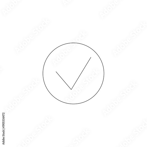 Completed state icon in thin line style. Check mark inside a circle representing finished or successful status in user interface and software design. Minimal outline icon isolated on white background.