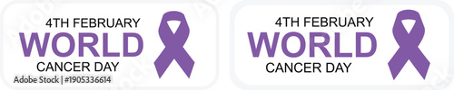 World Cancer Day awareness banner with purple ribbon and February fourth date