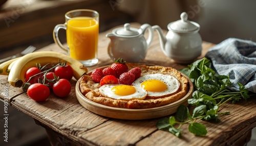 Healthy Breakfast Food and Ingredients Flat Lay with Fresh Fruits, Grains and Natural Nutrition ,ai gen
