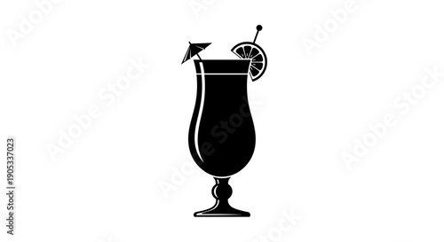 Elegant Silhouette of a Tropical Cocktail in a Hurricane Glass.