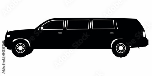 Black SUV Stretch Limousine Side View Silhouette Icon Vector