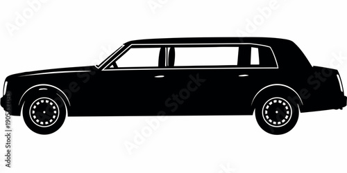Black Luxury Sedan Stretch Limousine Side View Silhouette Vector Graphic