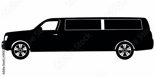 Black Luxury Stretch Limousine and SUV Limo Side View Silhouette Set