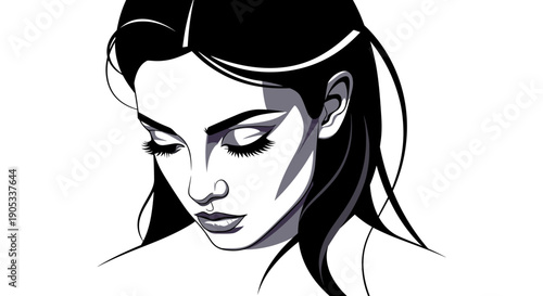 Elegant Woman Portrait with Dramatic Lighting and Shadow.