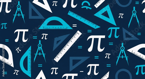 Seamless Mathematical Pattern with Geometric Tools and Pi Symbols for Education and Science Background