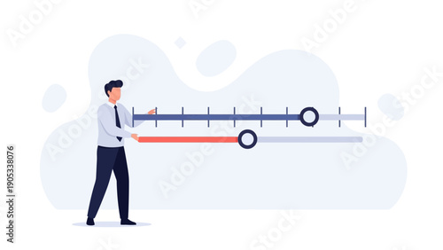 Business man adjusting slider bar, measuring progress, decision making, strategy