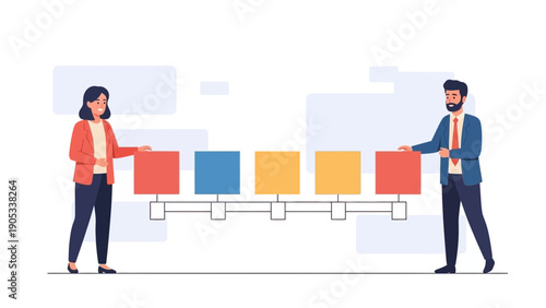 Business People Arranging Colorful Blocks on Flowchart