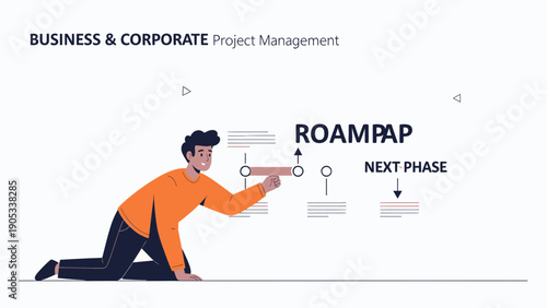 Business project management concept, person planning next phase