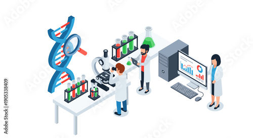 Scientists conducting genetic research in a laboratory setting.