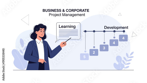 Business woman presenting project management and learning development stages
