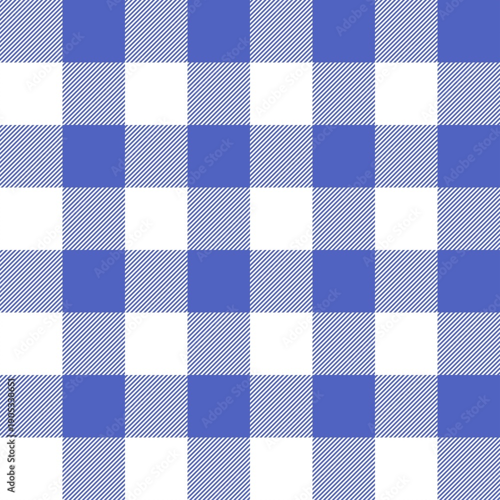 Fototapeta premium Deep blue gingham seamless pattern with diagonal line details. Traditional checkered textile background for professional dining and napkins.