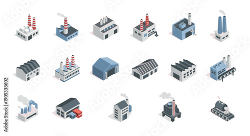 Isometric Industrial Buildings and Factories Collection.