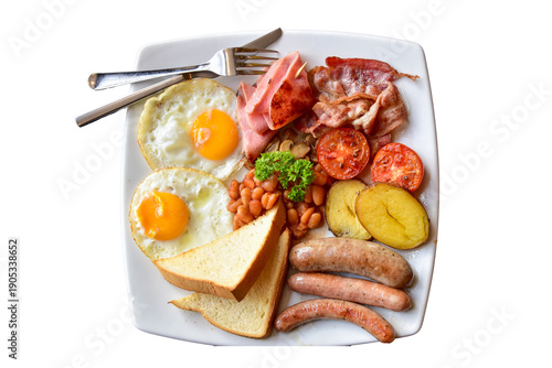 Photography Full English breakfast set with condiments